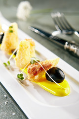 Deep Fried Camembert with Mango Sauce