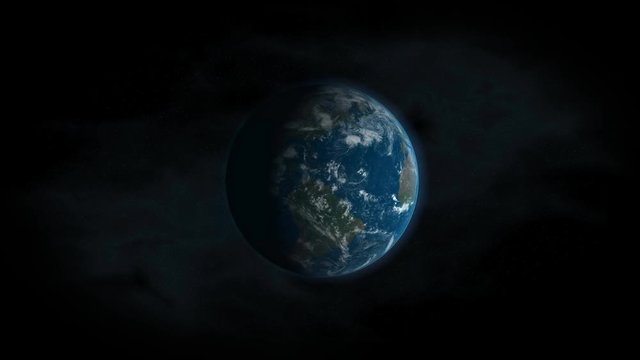 Earth - beautiful 3d animation of our planet spinning on it's axis with half part in shadow 