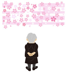 おばあさん　桜　喪服　後ろ姿
