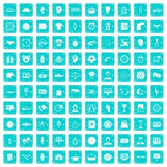 100 clock icons set grunge blue