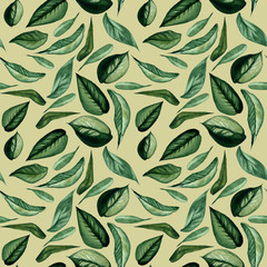 Watercolor seamless greenery pattern with leaves.