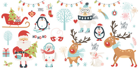 Fototapeta premium Christmas and New Year set. Vector illustration