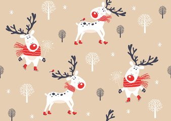 Christmas seamless pattern with deer. Vector illustration