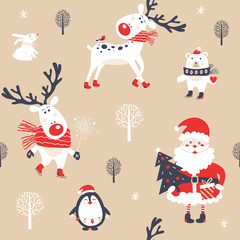 Christmas seamless pattern with deer. Vector illustration