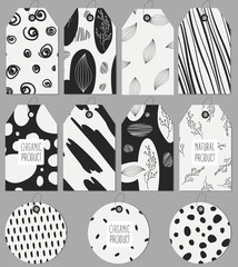 Set of gift tags and card with organic element. Vector illustration