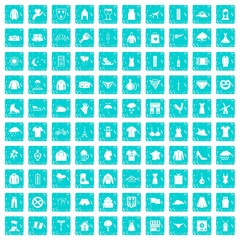 100 clothing icons set grunge blue