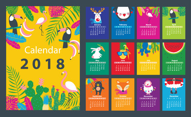 Calendar 2018 starting from Sunday. Vector illustration