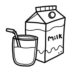 milk / cartoon vector and illustration, black and white, hand drawn, sketch style, isolated on white background.