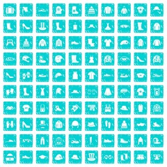 100 clothing and accessories icons set grunge blue