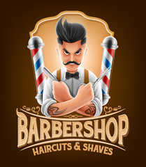 barber shop illustration with hipster