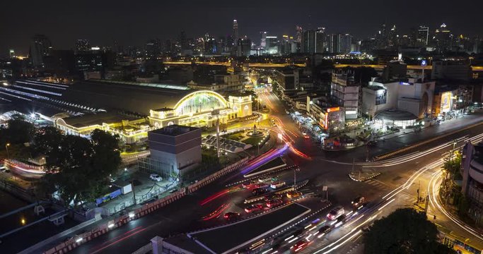 Top view of Blur light traffic at Hua Lamphong Station public landmark