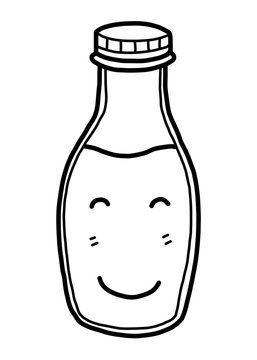 milk bottle cartoon / vector and illustration, black and white, hand drawn, sketch style, isolated on white background.