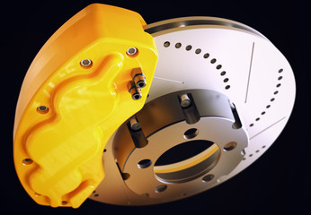 3D render brake disc isolated on black background