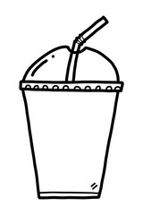 drinking plastic cup / cartoon vector and illustration, black and white, hand drawn, sketch style, isolated on white background.