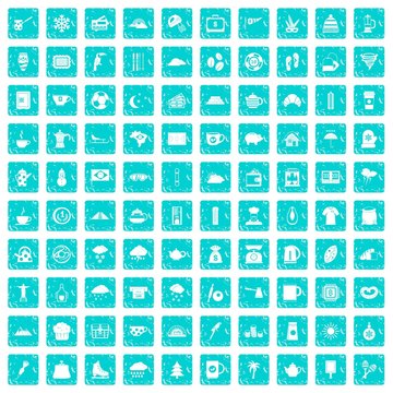 100 coffee cup icons set grunge blue