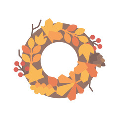 Autumn leaves wreath flat illustration