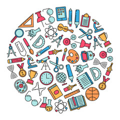 round design element with education icons