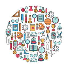round design element with education icons