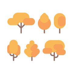 Set of yellow autumn trees flat illustration