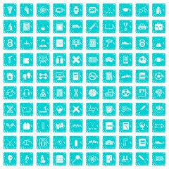 100 college icons set grunge blue