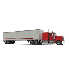 Red truck with a trailer on white 3D Illustration