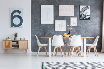 Dining room with rustic cupboard
