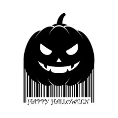 Codigo de barras Happy Halloween calabaza negro en fondo blanco