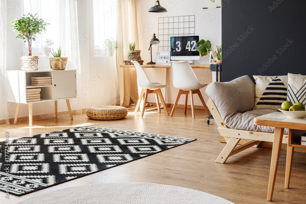 Wall mural cozy work area with carpet