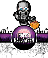 Happy Halloween Design template with a boy in a suit skeleton.