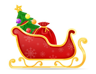 christmas santa claus sleigh stock vector illustration - obrazy, fototapety, plakaty