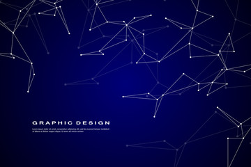 Abstract futuristic background with dots and lines, molecular particles and atoms, polygonal linear digital texture, technological and scientific concept, vector illustration