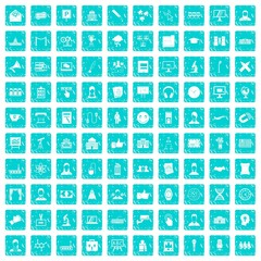 100 conference icons set grunge blue