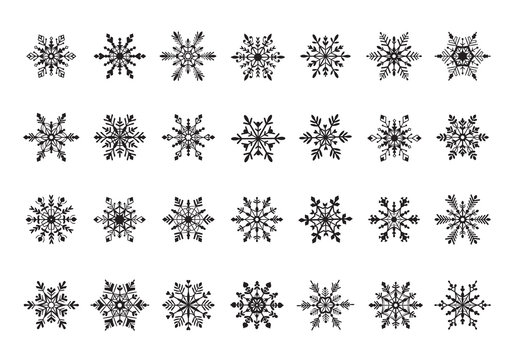 Snowflakes symbols collection isolated on white background. Vector illustration of set of snowflake icons.