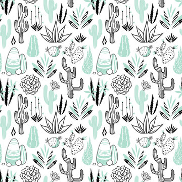 Fototapeta Vector floral seamless pattern with cactuses