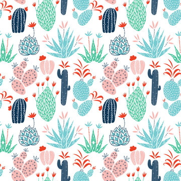 Fototapeta Cactuses vector seamless pattern