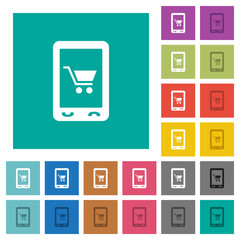 Mobile shopping square flat multi colored icons