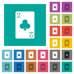 Two of clubs card square flat multi colored icons
