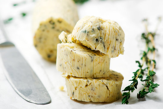 Fototapeta Butter with a herb   for sandwiches and steack