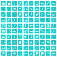 100 creative idea icons set grunge blue