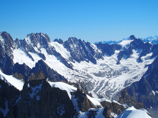 Alpine mountains range landscape in French ALPS seen from Aiguille du Midi at CHAMONIX MONT BLANC in FRANCE