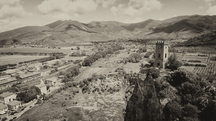 Tower on a beautiful rock, aerial view