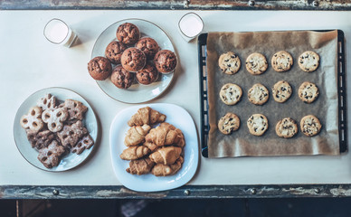Cookies and cakes on table
