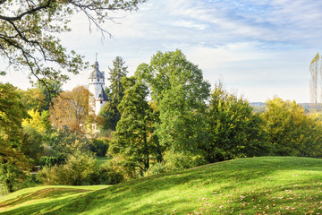 Blick aus dem Billiger Wald auf Burg Zievel 