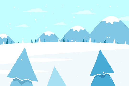 Winter Landscape with Mountains and Pine Tree. Flat Design Style. © bubble86