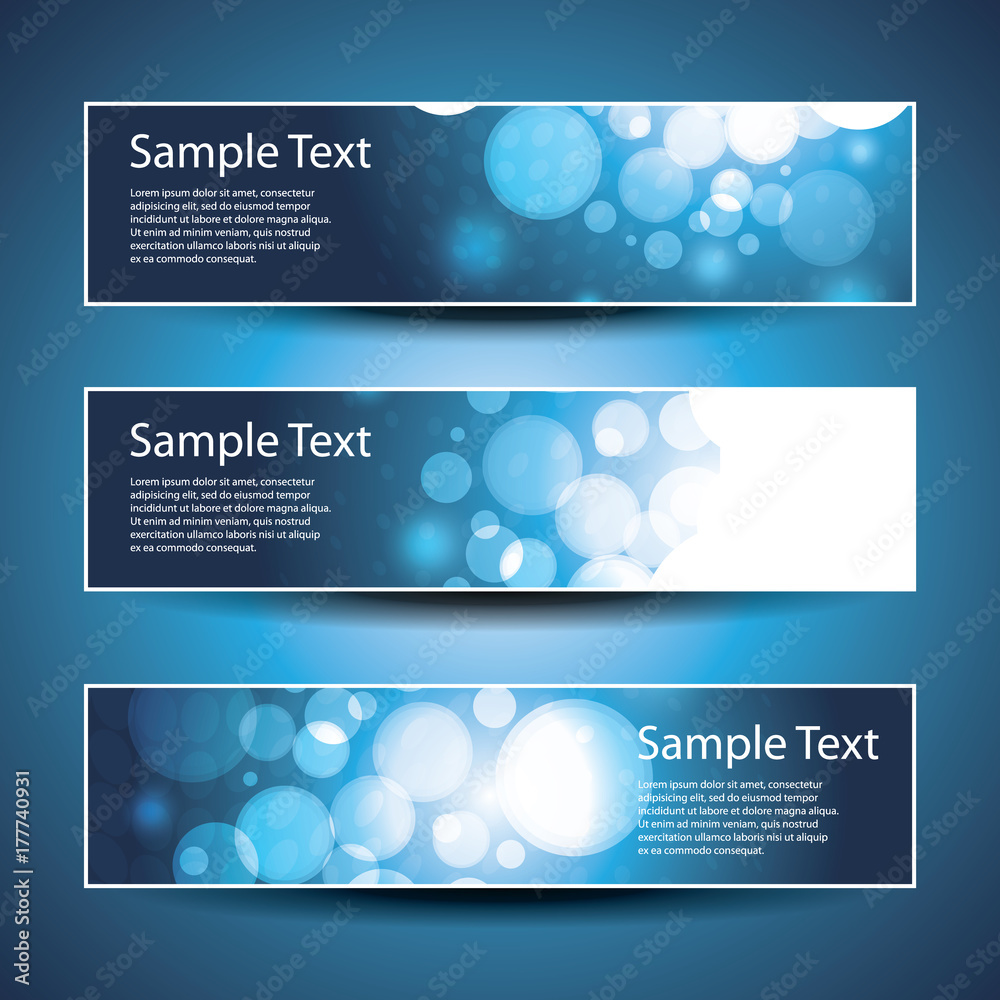 Wall mural blue headers or banners with abstract designs in freely scalable and editable vector format