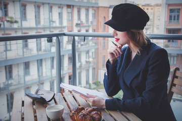Beautiful young businesswoman have a coffee break