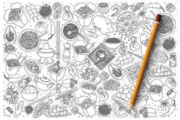 Hand drawn set of chinese food vector doodles
