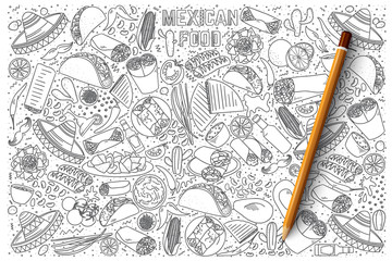 Hand drawn set of Mexican food vector doodles