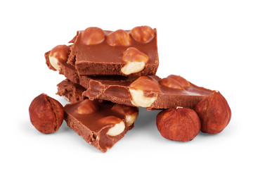 Chocolate with hazelnuts closeup