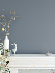 mock up wall Christmas interior. Scandinavian style. Wall art. 3d rendering, 3d illustration	